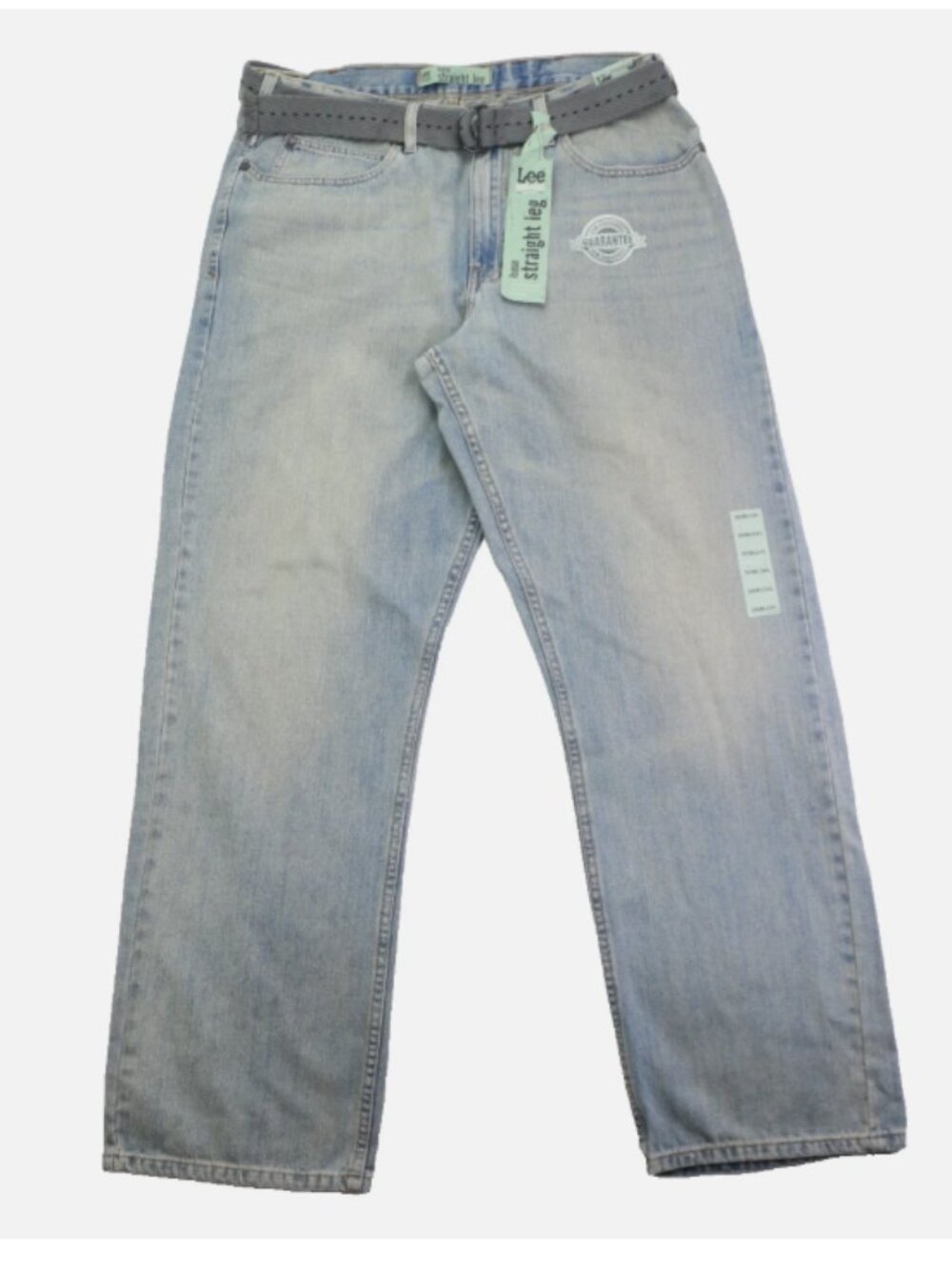 Lee Dungarees Size W36 L34 Loose Straight Leg Belted Men's Jeans Vintage Bleach